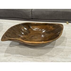 Vintage MCM Leaf Shaped Large Wood Bowl Serving Fruit Home Decor